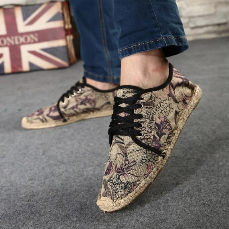 Men's Summer Canvas Breathable Shoes With Floral Print