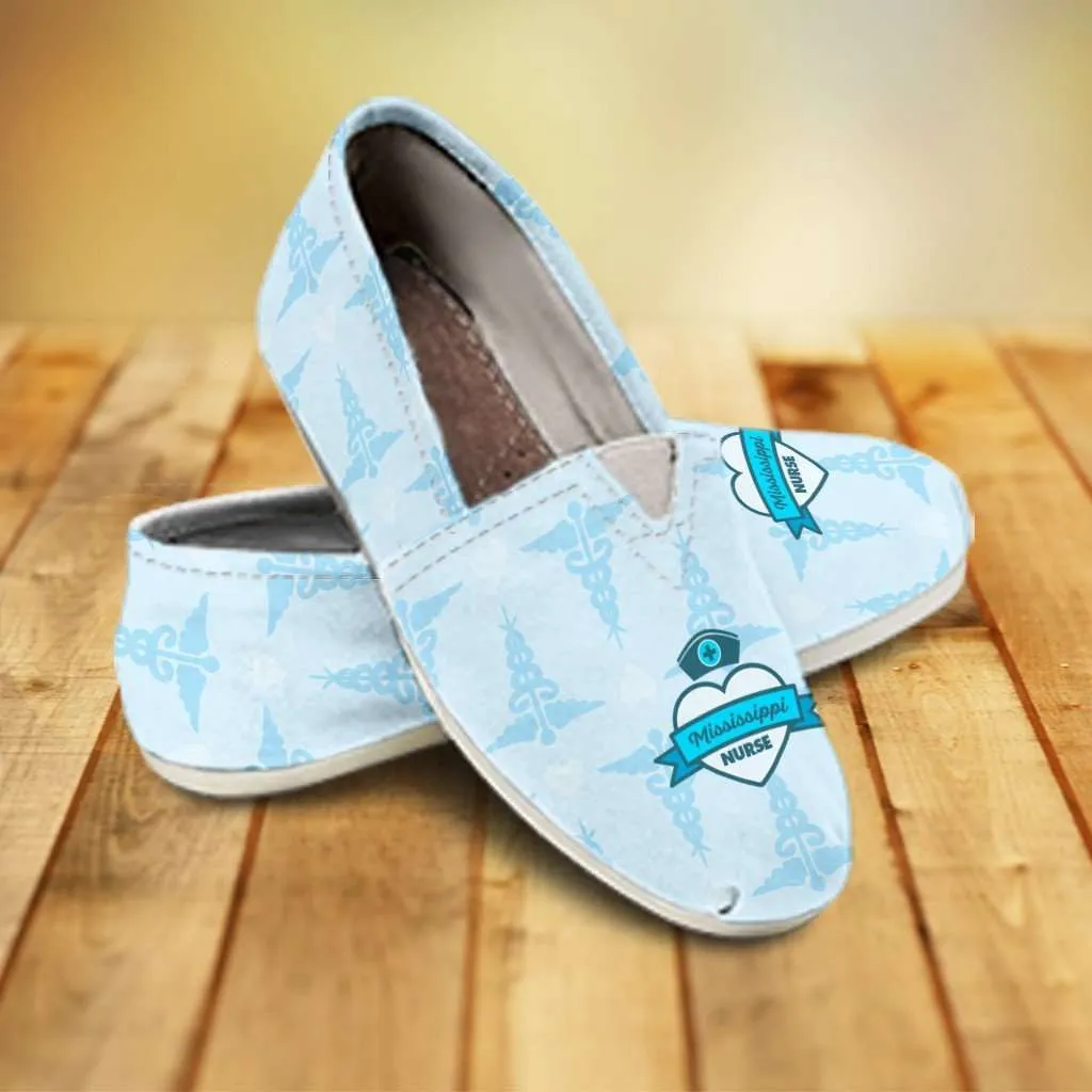 Mississippi Nurse Blue Casual Canvas Slip on Shoes Women's Flats