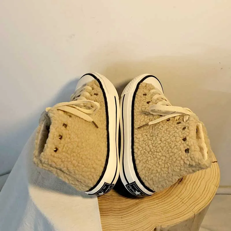 Niche Lamb Wool High-Top Canvas Women's Boots