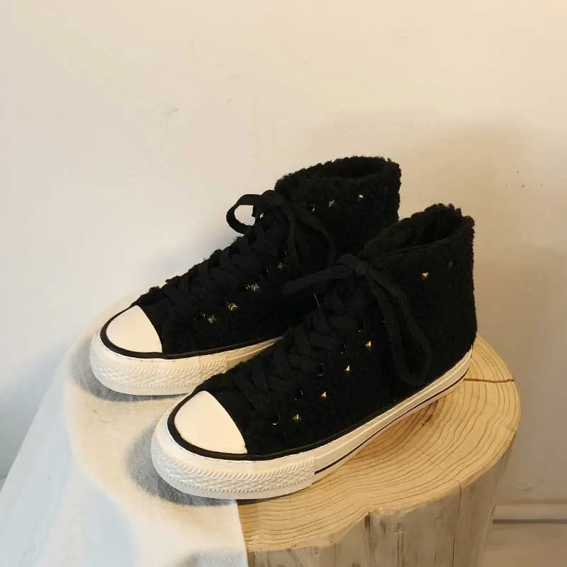Niche Lamb Wool High-Top Canvas Women's Boots