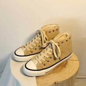 Niche Lamb Wool High-Top Canvas Women's Boots