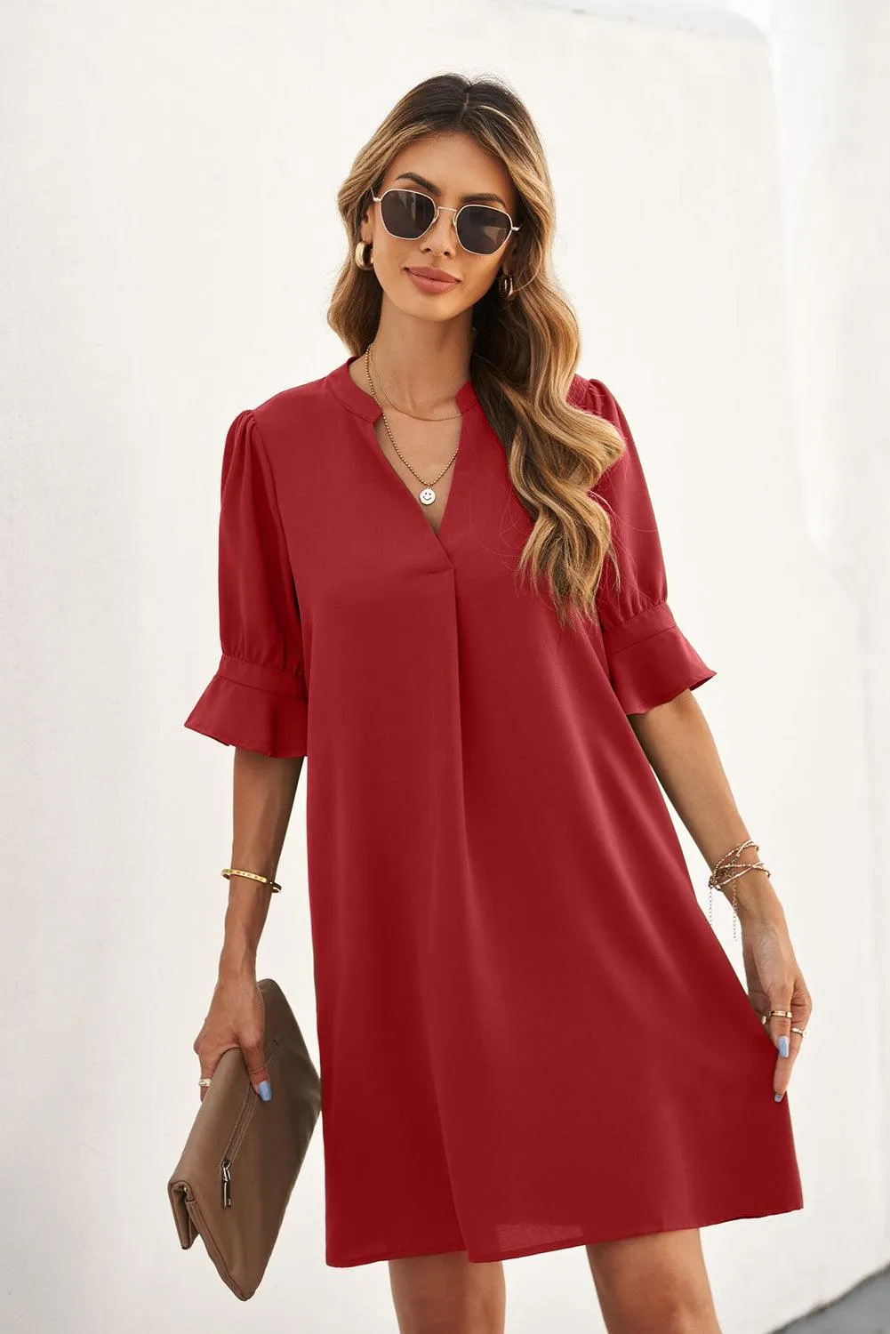 Obsidian Opulence Ruffled Sleeve Shift Dress