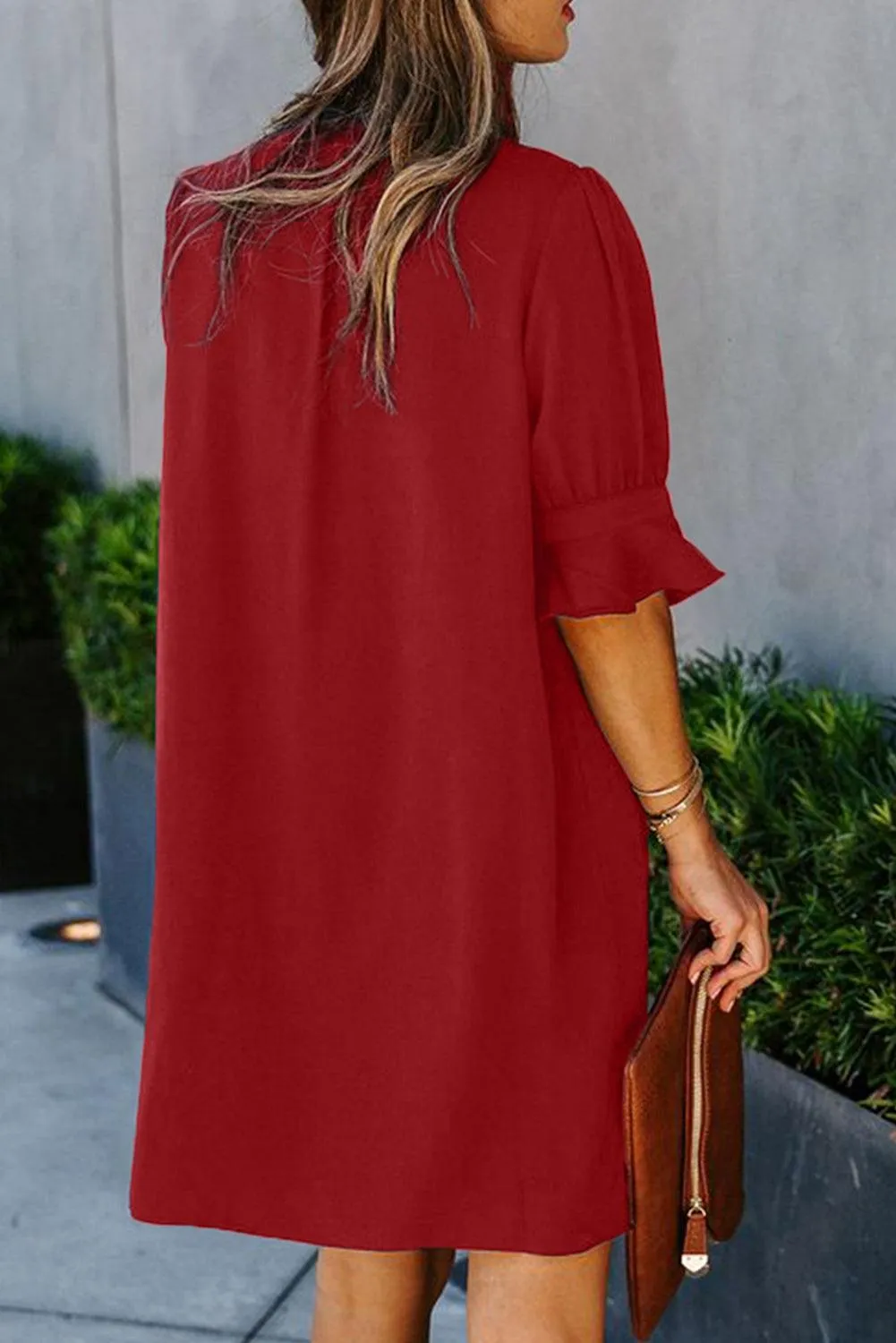 Obsidian Opulence Ruffled Sleeve Shift Dress