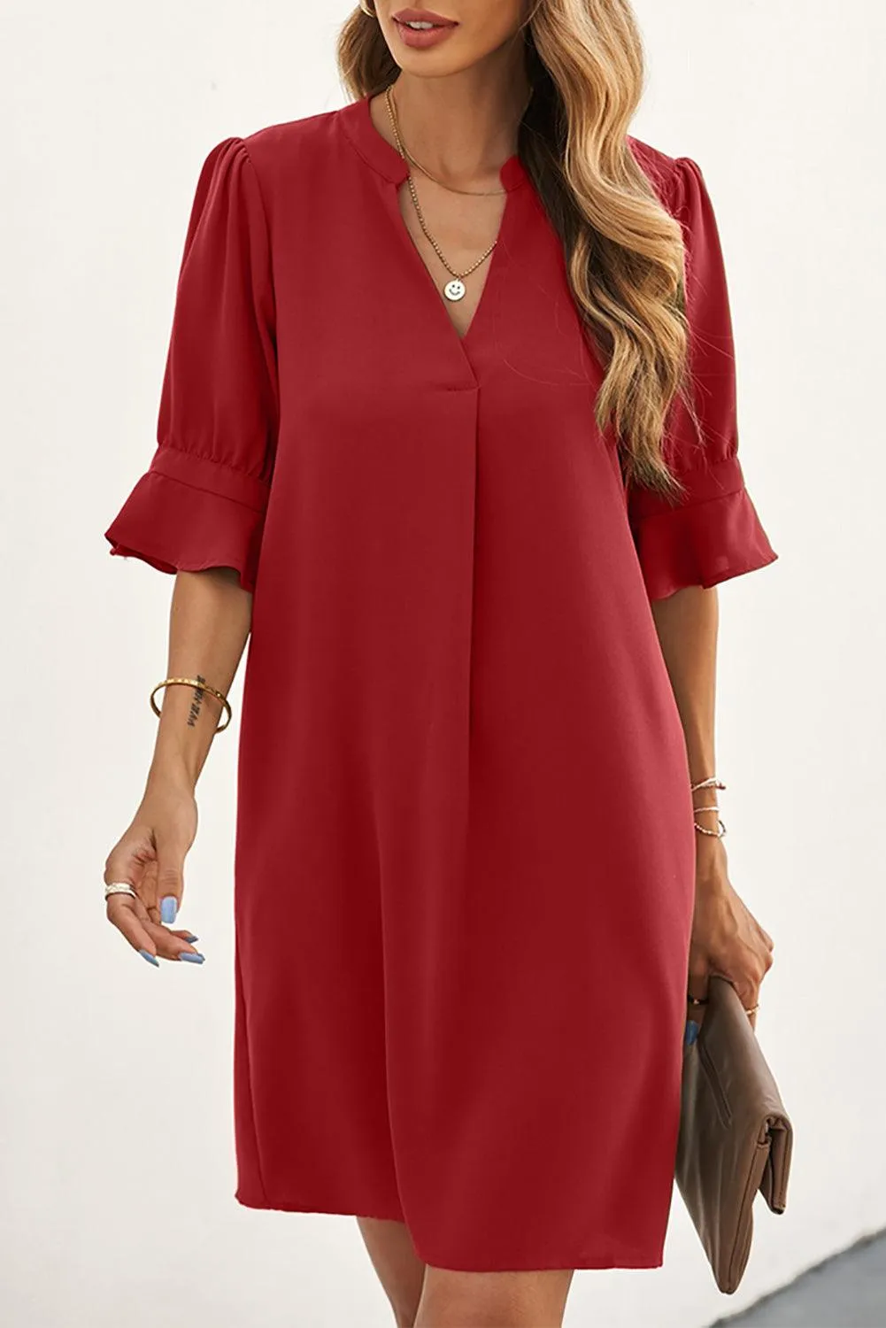 Obsidian Opulence Ruffled Sleeve Shift Dress