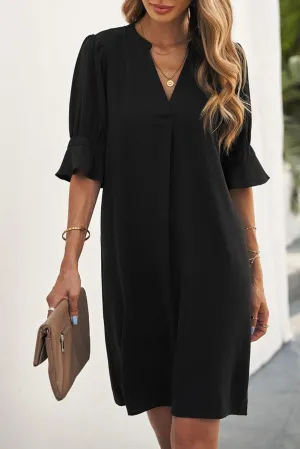 Obsidian Opulence Ruffled Sleeve Shift Dress