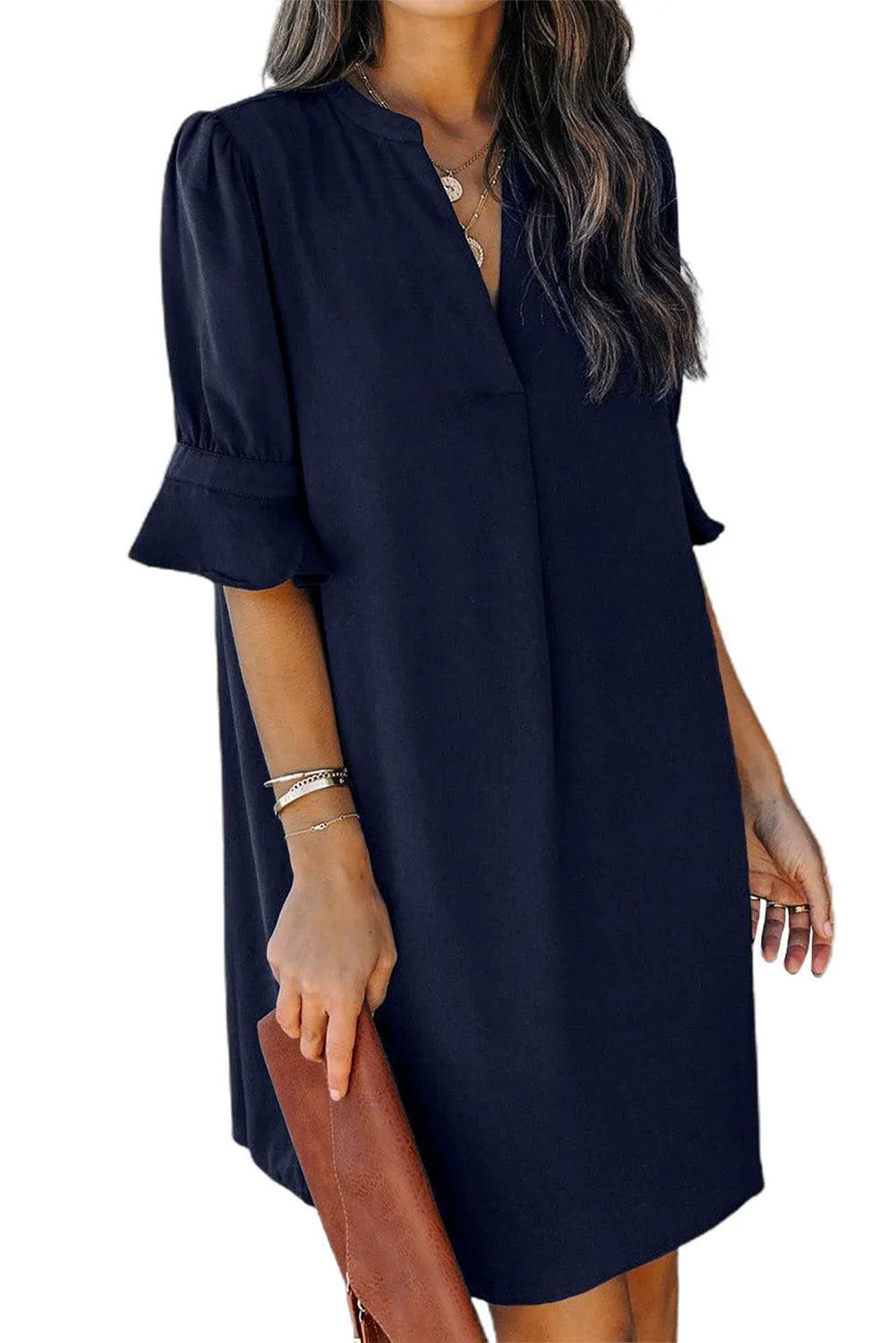 Obsidian Opulence Ruffled Sleeve Shift Dress