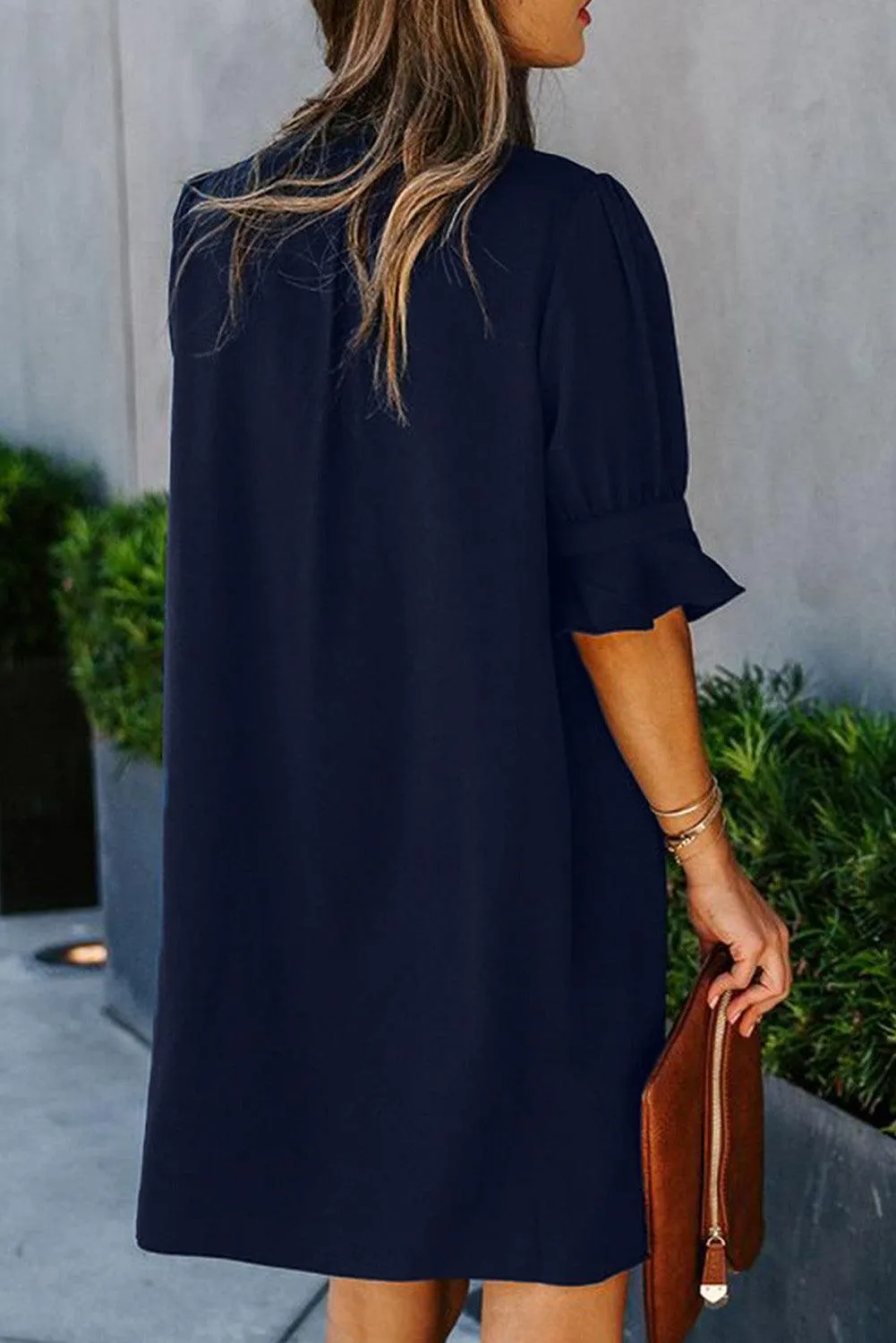 Obsidian Opulence Ruffled Sleeve Shift Dress