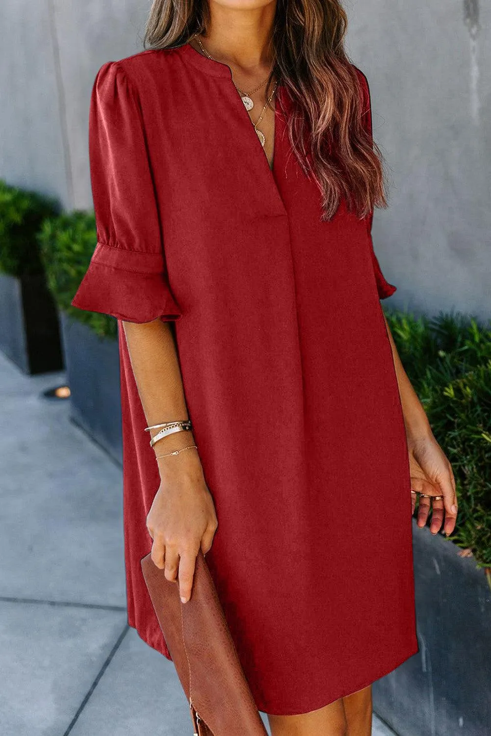 Obsidian Opulence Ruffled Sleeve Shift Dress