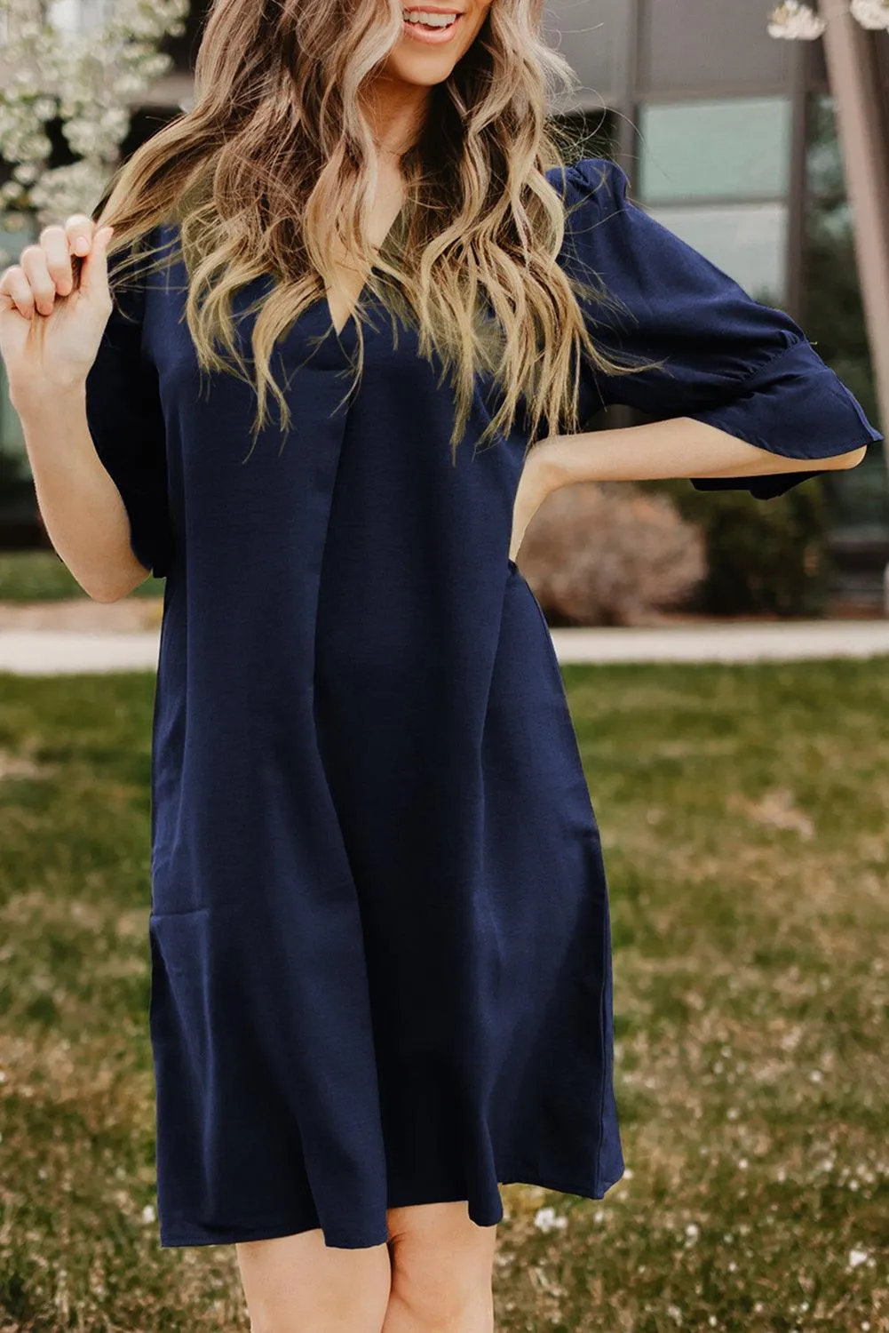 Obsidian Opulence Ruffled Sleeve Shift Dress