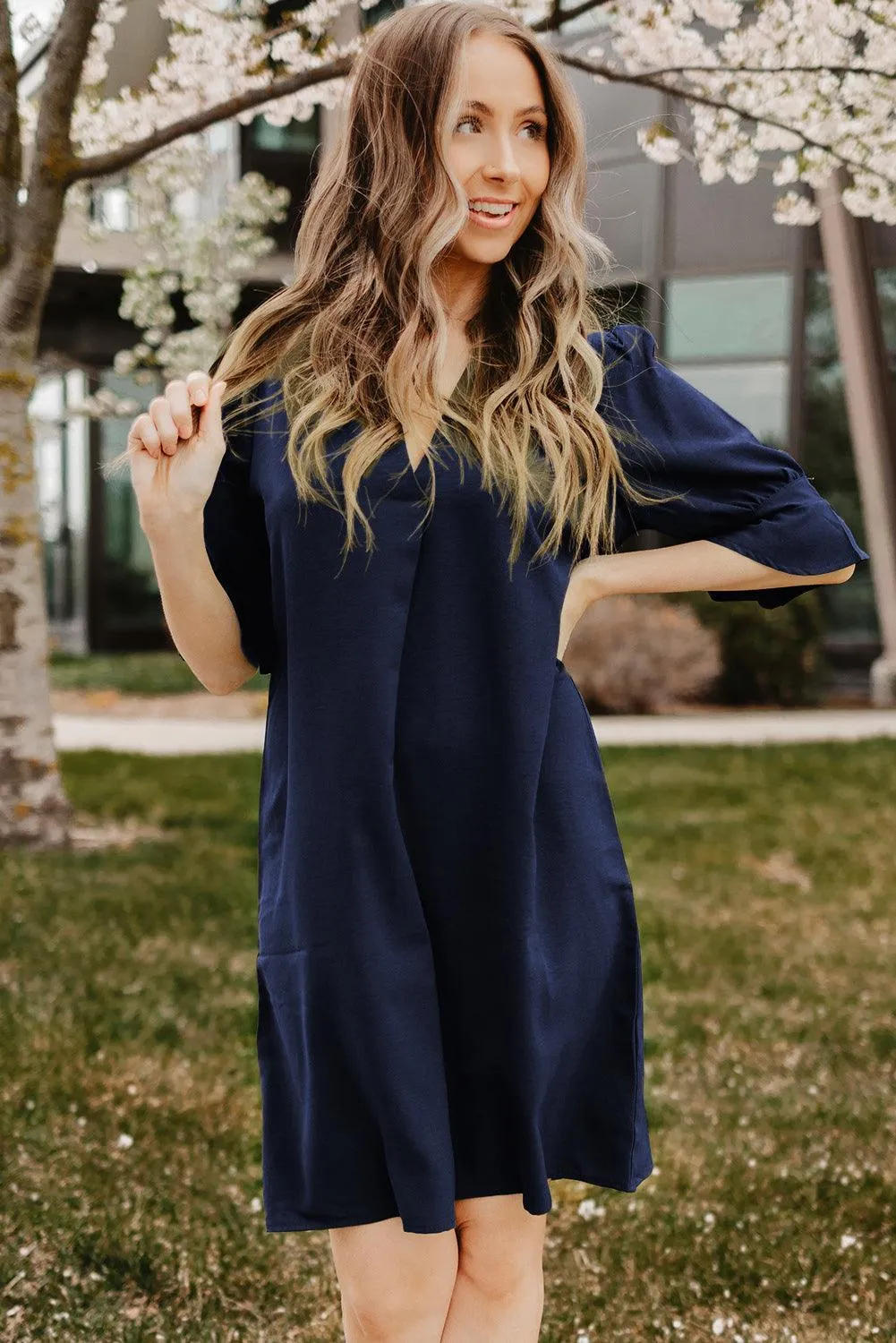 Obsidian Opulence Ruffled Sleeve Shift Dress