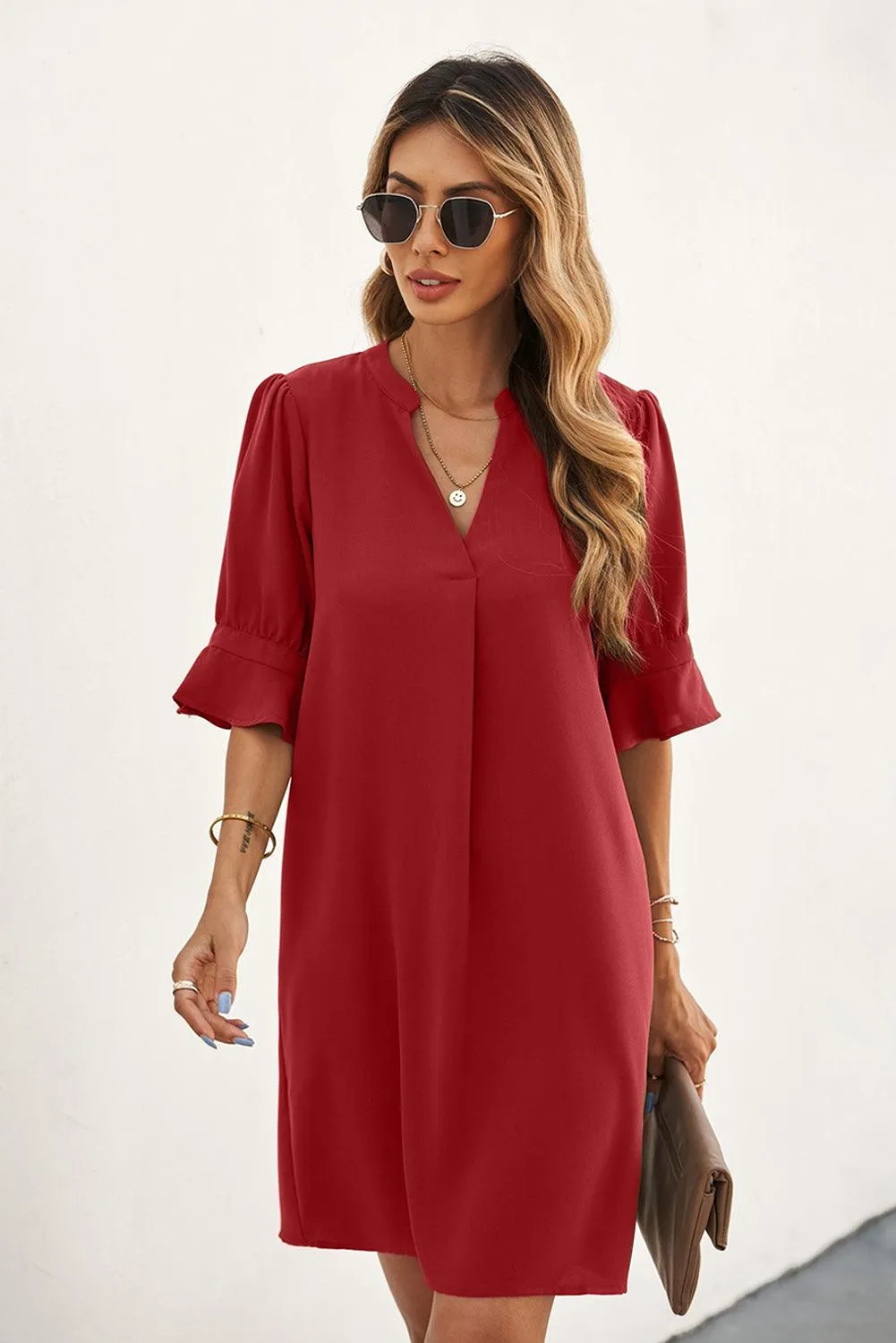 Obsidian Opulence Ruffled Sleeve Shift Dress