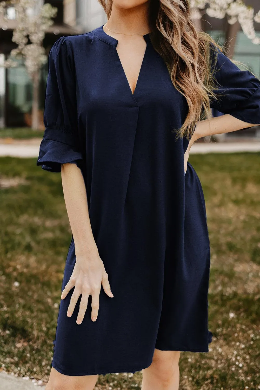 Obsidian Opulence Ruffled Sleeve Shift Dress