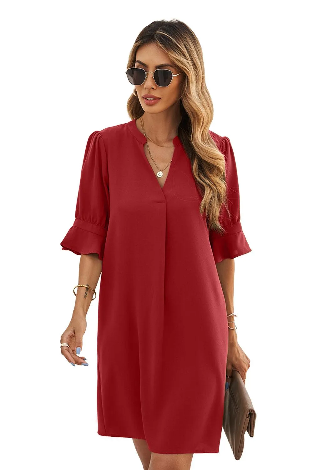 Obsidian Opulence Ruffled Sleeve Shift Dress
