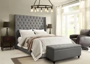 Park Avenue Tufted Bed With Vintage Wing, Gray Linen Park Avenue Tufted Bed With Vintage Wing, Gray Linen