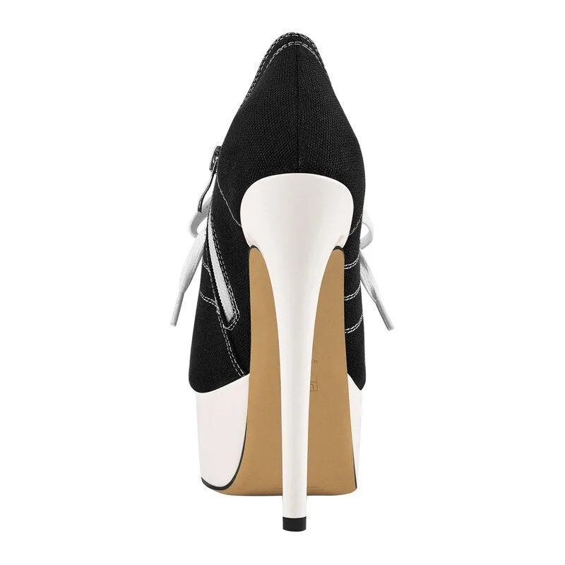 Platform Peep Toe Lace Up High Heel Ankle Shoes