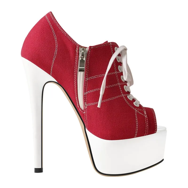 Platform Peep Toe Lace Up High Heel Ankle Shoes