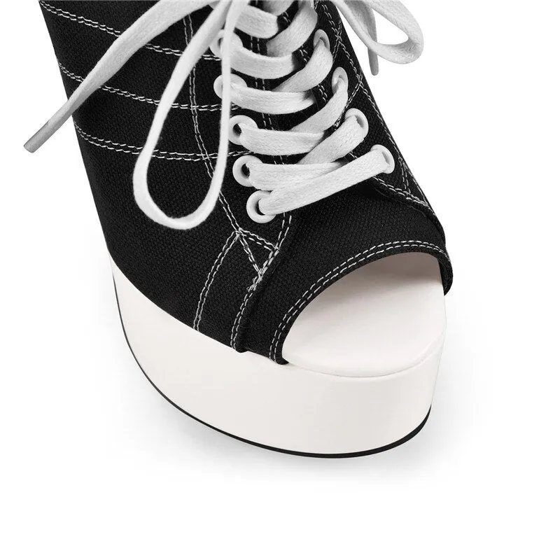 Platform Peep Toe Lace Up High Heel Ankle Shoes