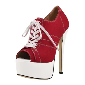Platform Peep Toe Lace Up High Heel Ankle Shoes