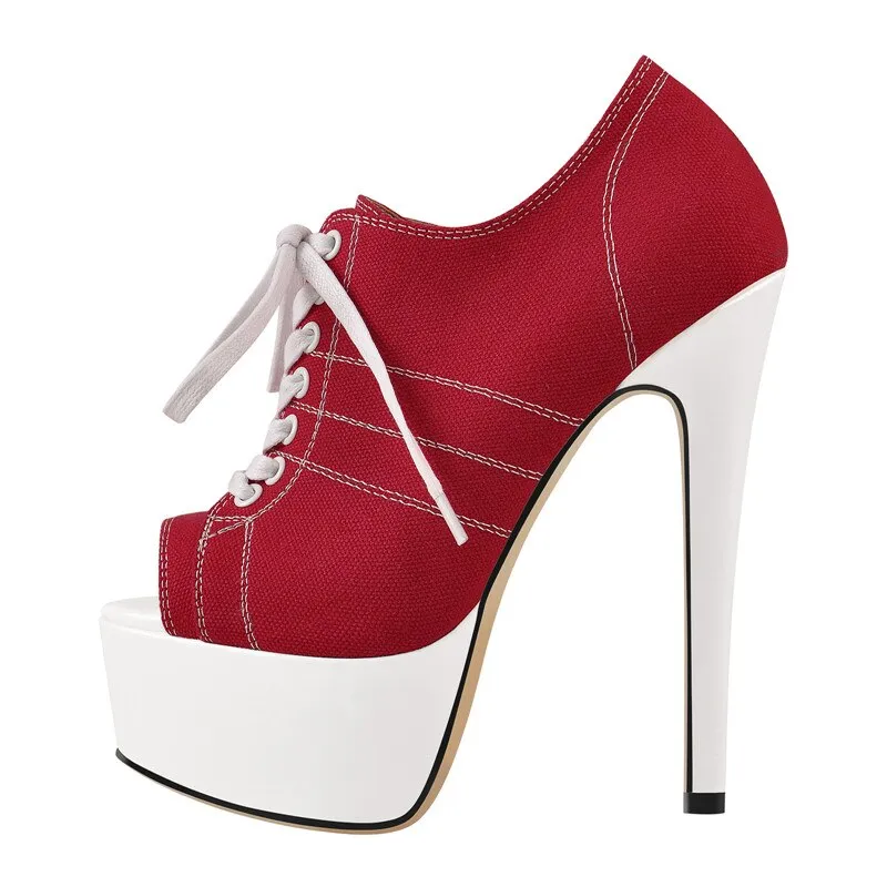 Platform Peep Toe Lace Up High Heel Ankle Shoes