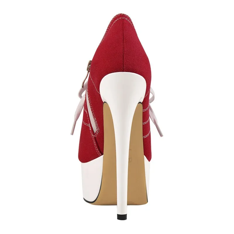 Platform Peep Toe Lace Up High Heel Ankle Shoes