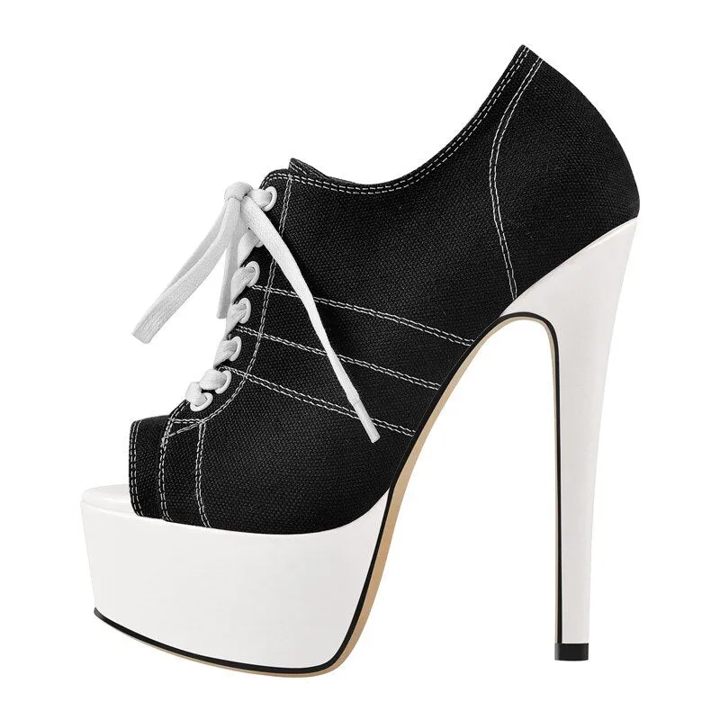 Platform Peep Toe Lace Up High Heel Ankle Shoes