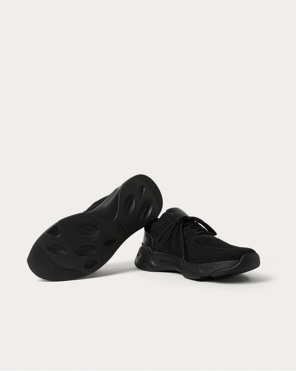 Shadow Leather-Trimmed Stretch-Knit  Black low top sneakers