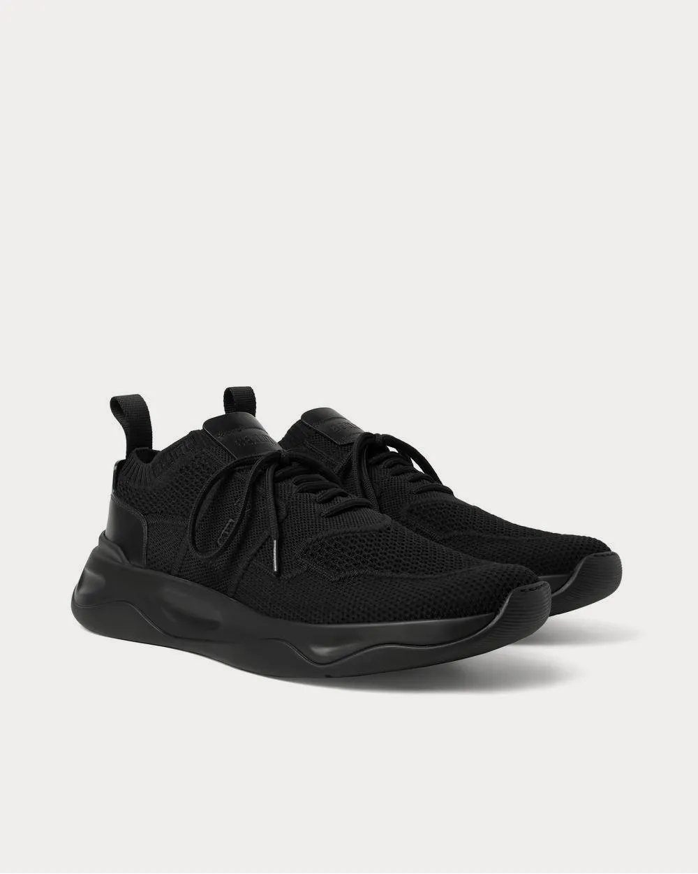 Shadow Leather-Trimmed Stretch-Knit  Black low top sneakers