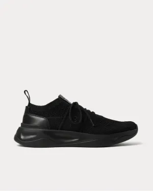 Shadow Leather-Trimmed Stretch-Knit  Black low top sneakers