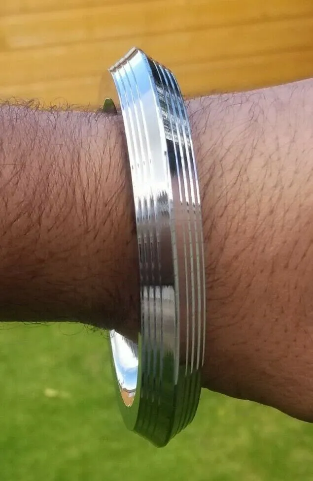 Sikh kara stainless steel chunky lines design kada singh kaur karra bangle w4