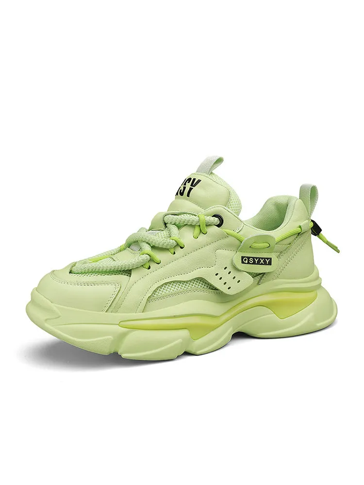 Thick Sole Mesh Leather Chunky Sneakers