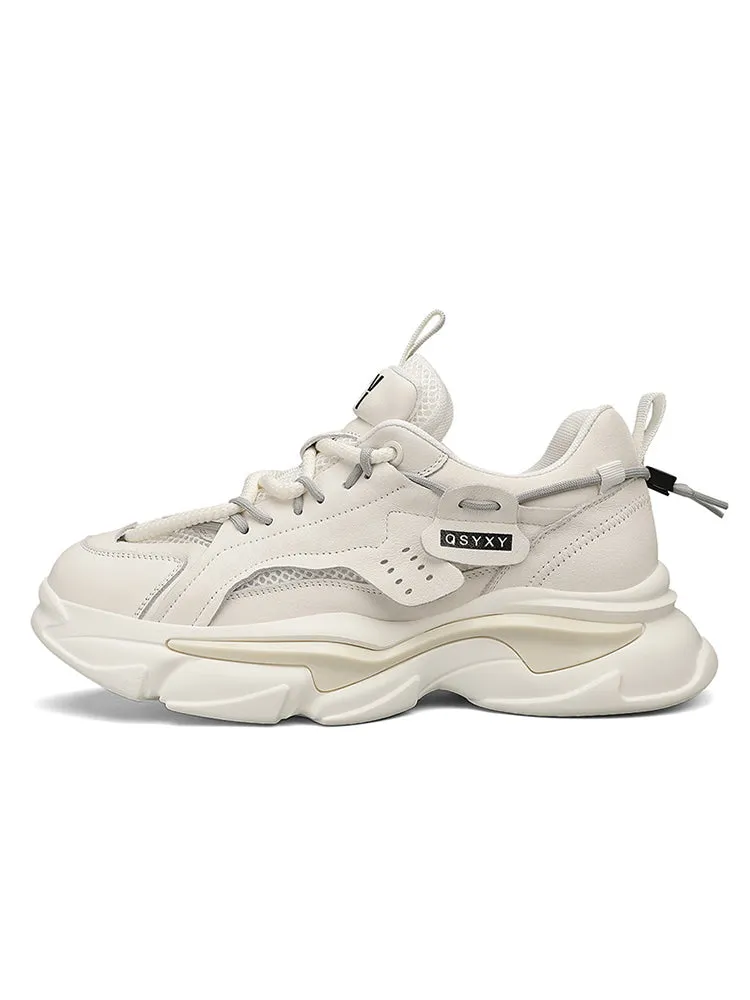 Thick Sole Mesh Leather Chunky Sneakers