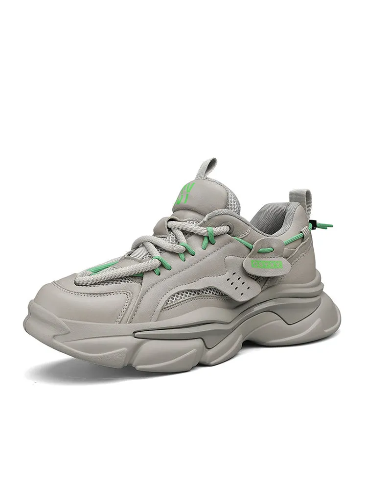 Thick Sole Mesh Leather Chunky Sneakers