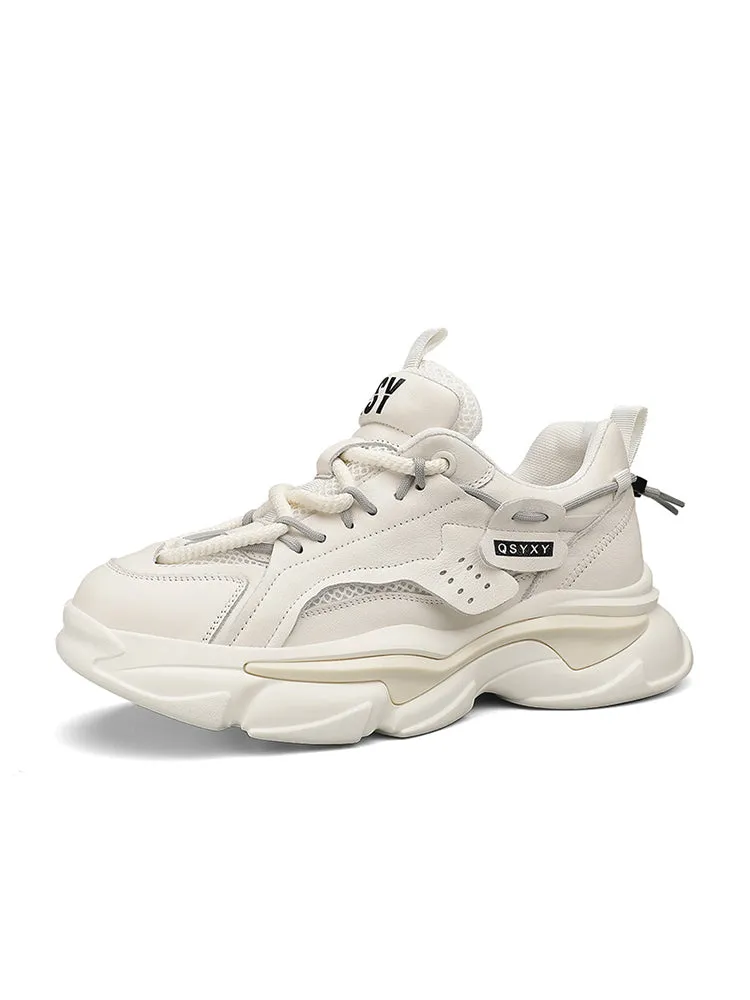 Thick Sole Mesh Leather Chunky Sneakers