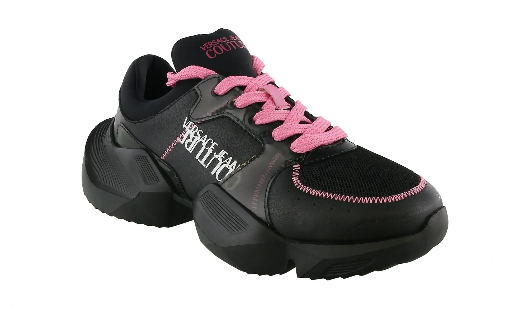 Versace Jeans Couture  Black/Pink Fashion Chunky Sole Lace-Up Sneakers