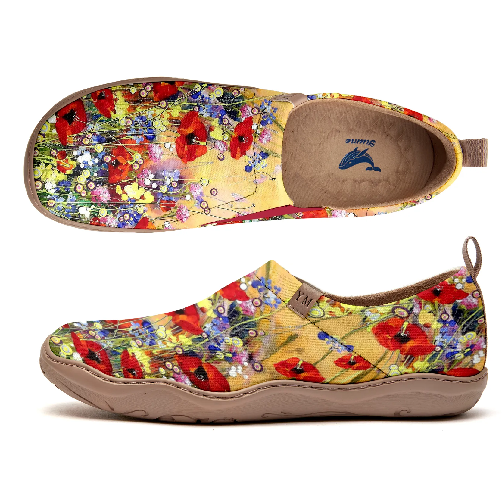 Women's Art Slip-On Casual Canvas Shoes Wildflower Whisper Painted 100% Cotton