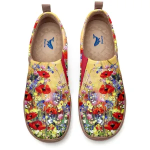 Women's Art Slip-On Casual Canvas Shoes Wildflower Whisper Painted 100% Cotton