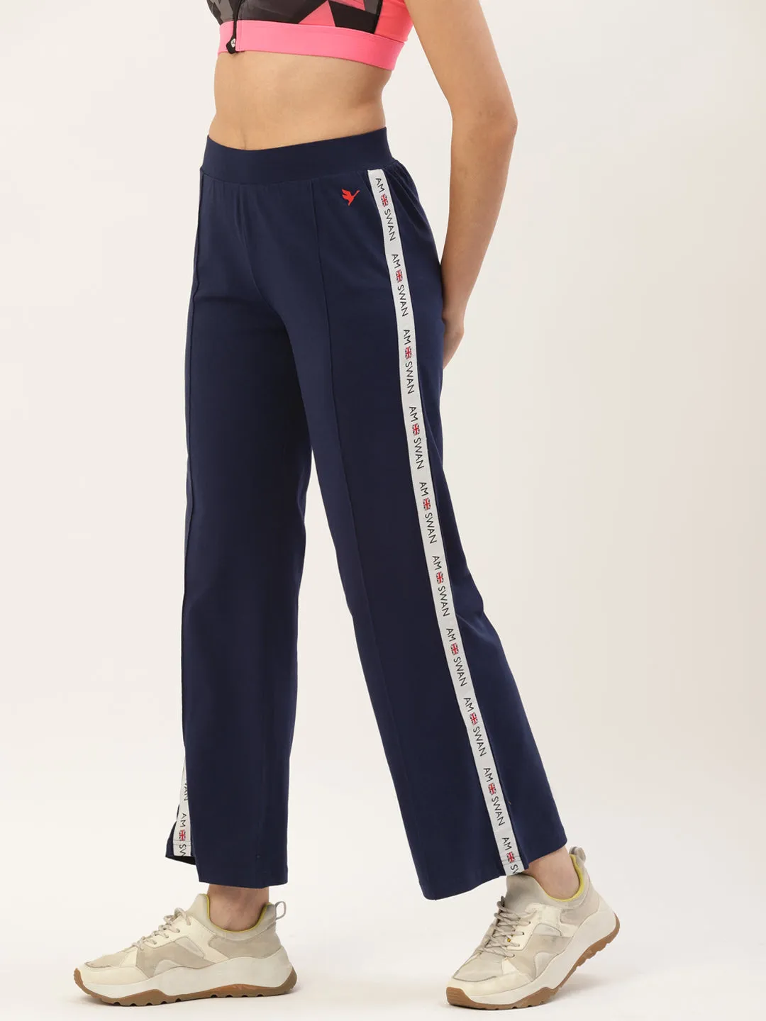 Womens Cotton Lycra Smart Fit Printted Tape Track Pants