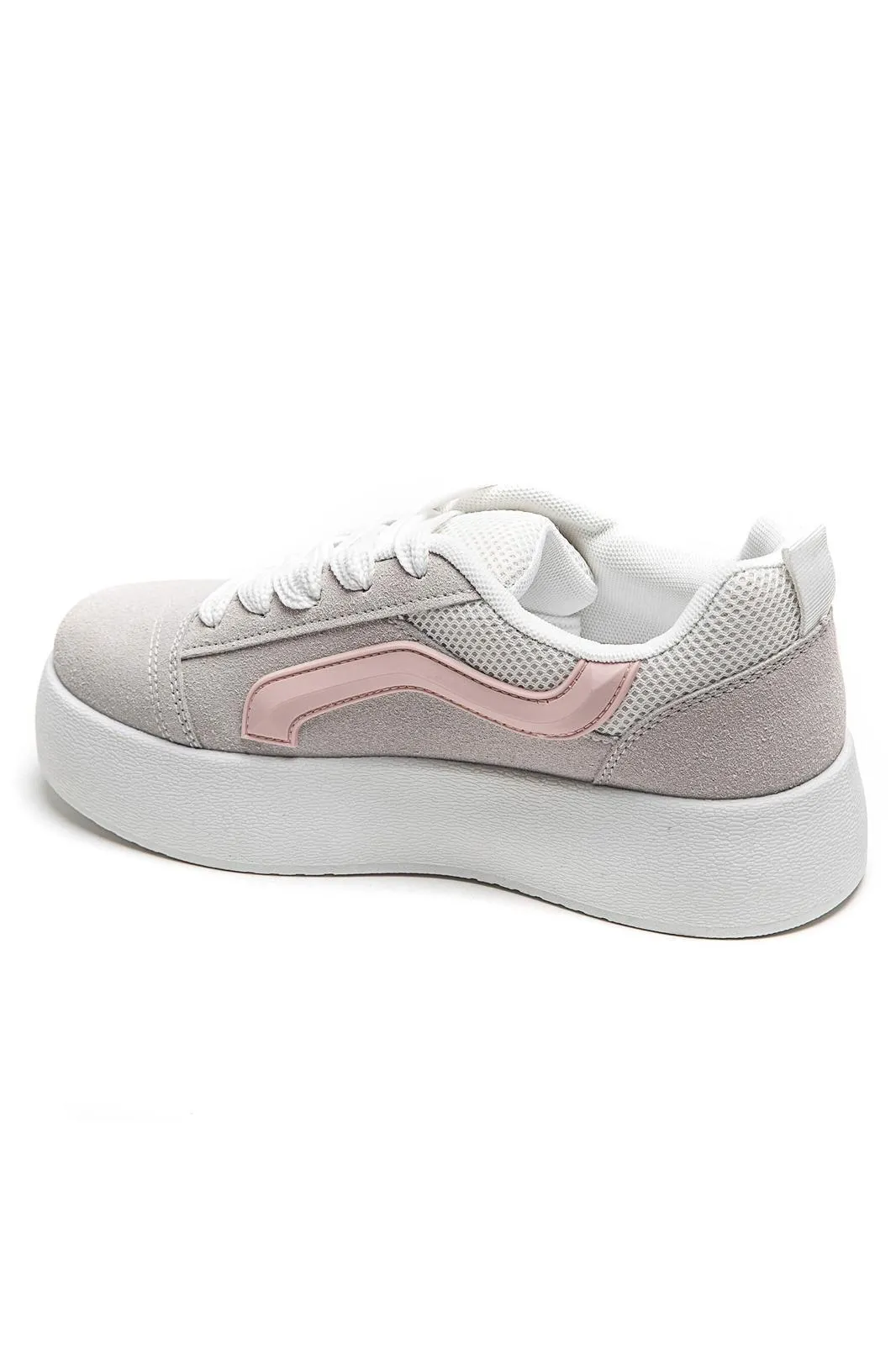 WOMEN'S SUEDE TEXTILE THICK BOTTOM PLATFORM TRAINERS IN GREY