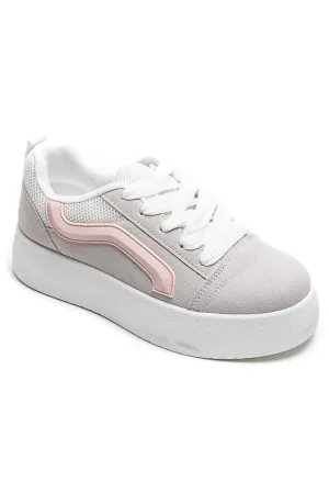 WOMEN'S SUEDE TEXTILE THICK BOTTOM PLATFORM TRAINERS IN GREY