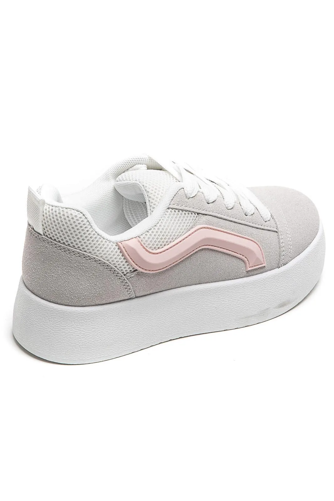 WOMEN'S SUEDE TEXTILE THICK BOTTOM PLATFORM TRAINERS IN GREY