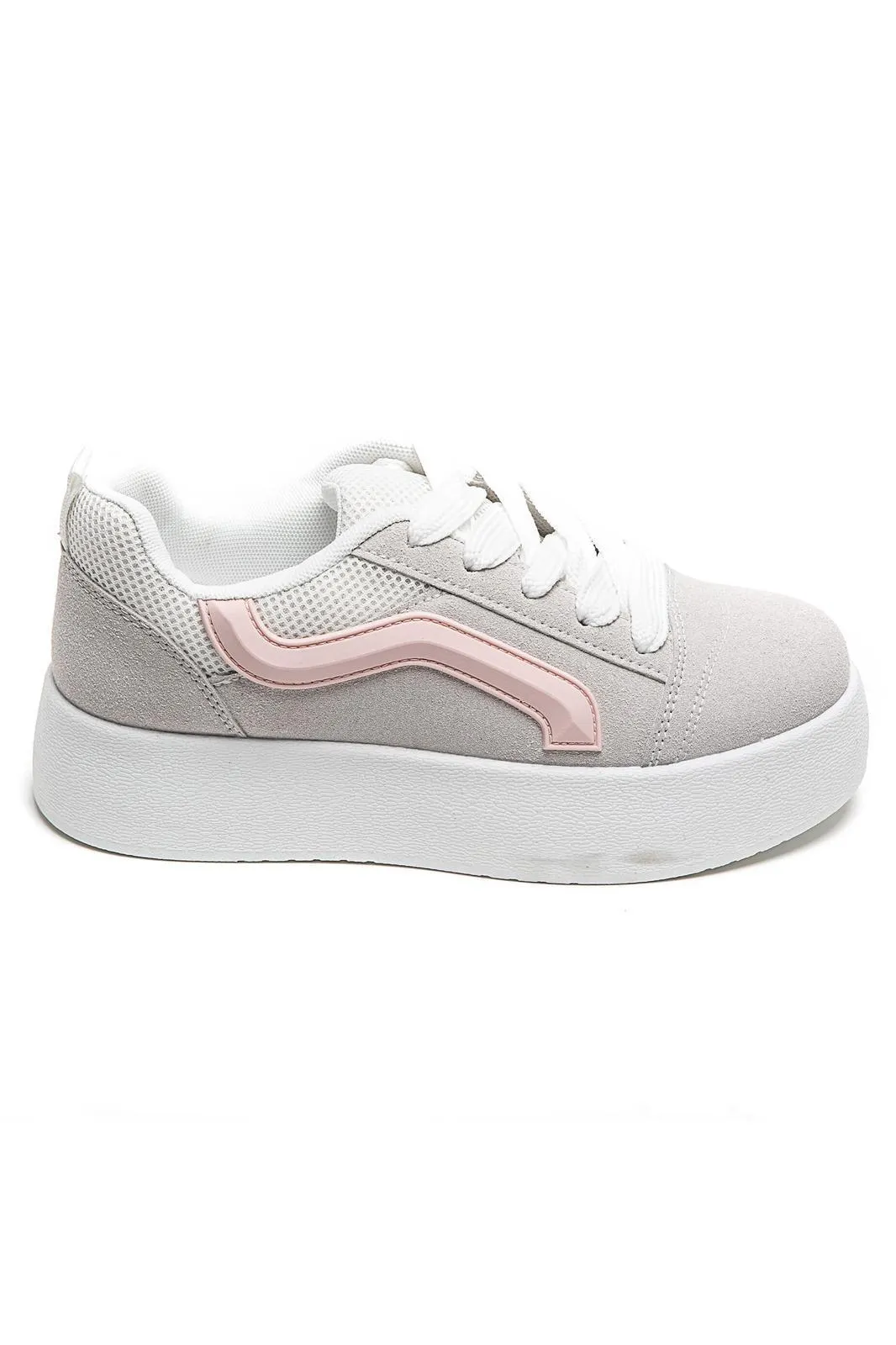 WOMEN'S SUEDE TEXTILE THICK BOTTOM PLATFORM TRAINERS IN GREY