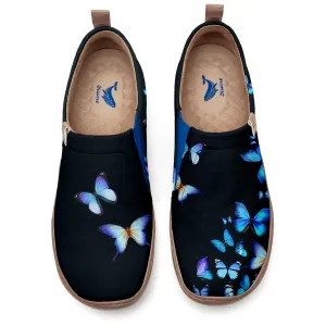 Yiume Women's Art Slip-On Casual Canvas Shoes Black And Blue Butterfly Painted,100% Cotton