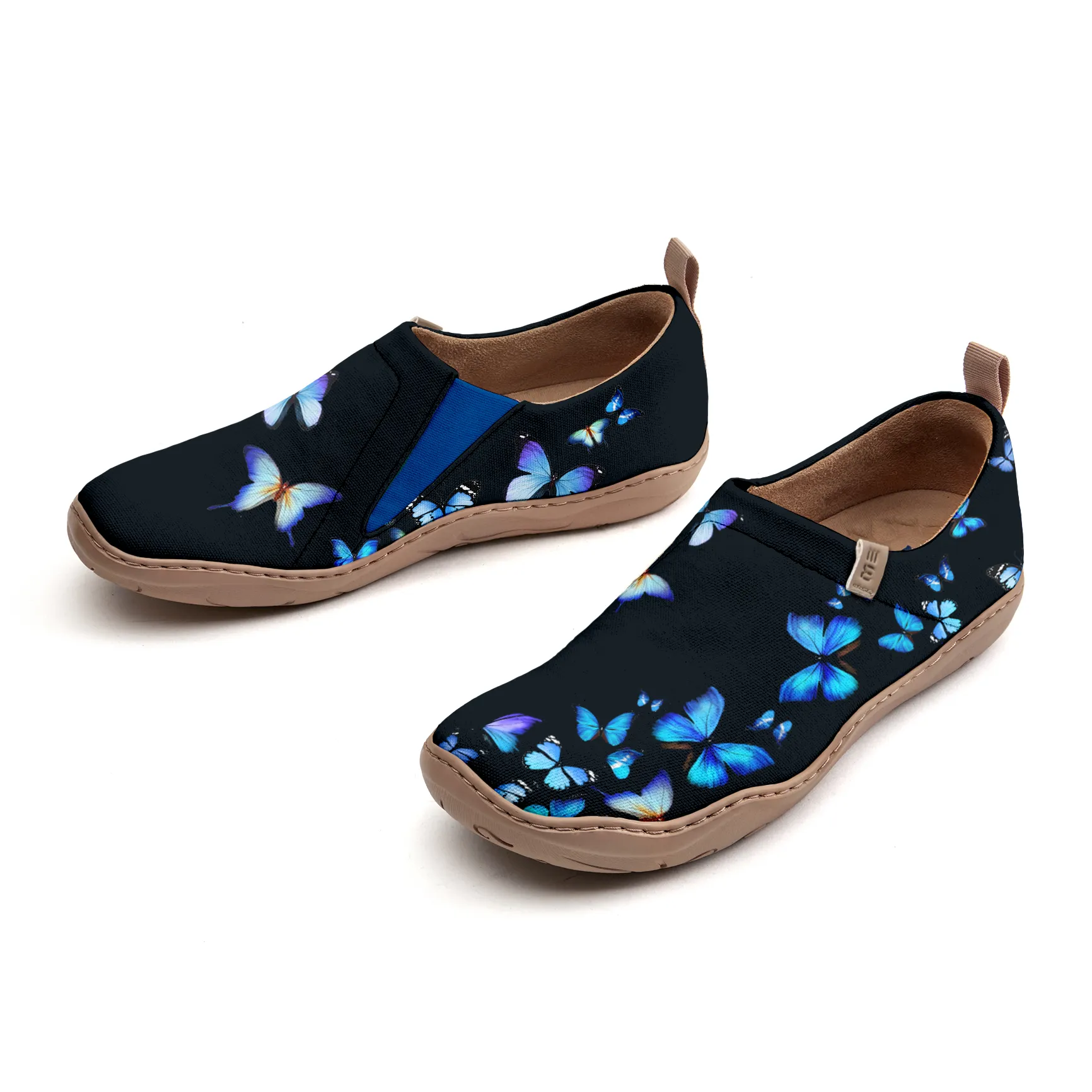 Yiume Women's Art Slip-On Casual Canvas Shoes Black And Blue Butterfly Painted,100% Cotton