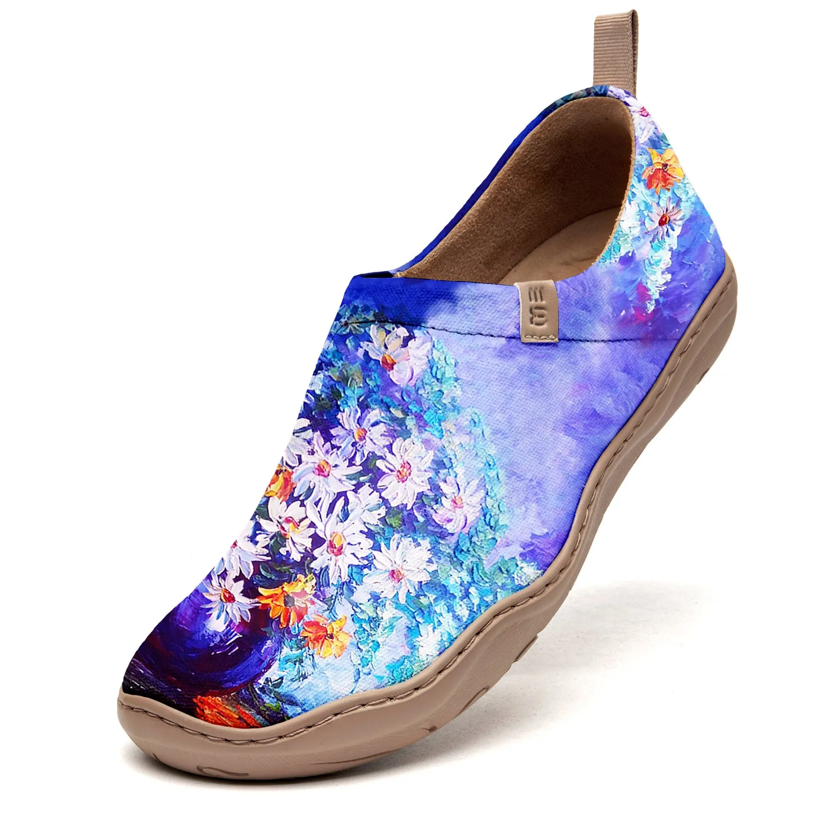 Yiume Women's Art Slip-On Casual Canvas Shoes Blue And Purple Oil Painting Flowers Painted,100% Cotton