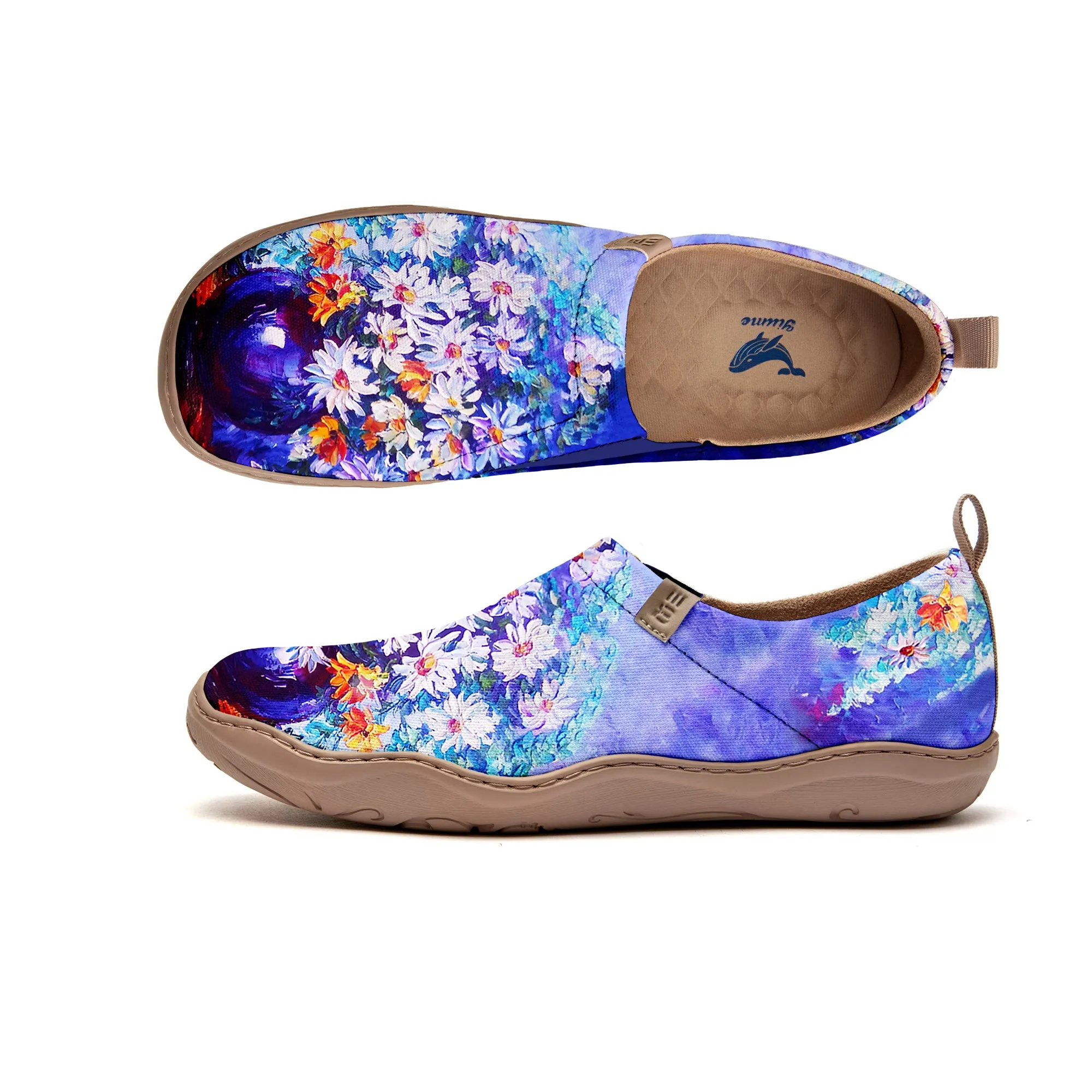 Yiume Women's Art Slip-On Casual Canvas Shoes Blue And Purple Oil Painting Flowers Painted,100% Cotton