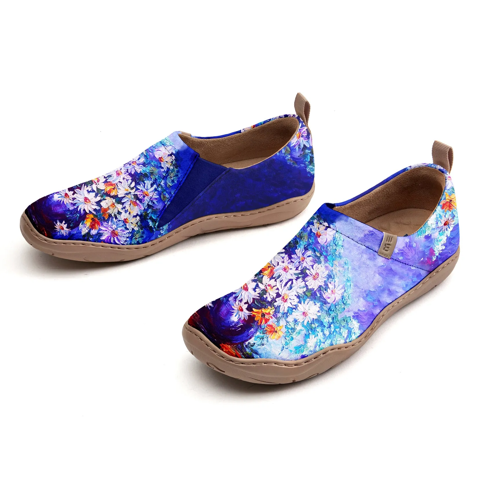Yiume Women's Art Slip-On Casual Canvas Shoes Blue And Purple Oil Painting Flowers Painted,100% Cotton