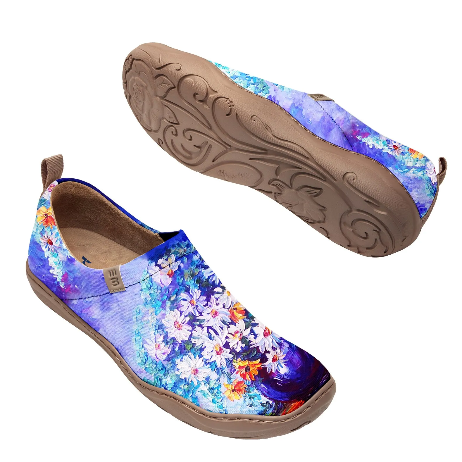 Yiume Women's Art Slip-On Casual Canvas Shoes Blue And Purple Oil Painting Flowers Painted,100% Cotton