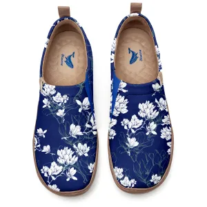 Yiume Women's Art Slip-On Casual Canvas Shoes Blue White Magnolia Print Painted,100% Cotton