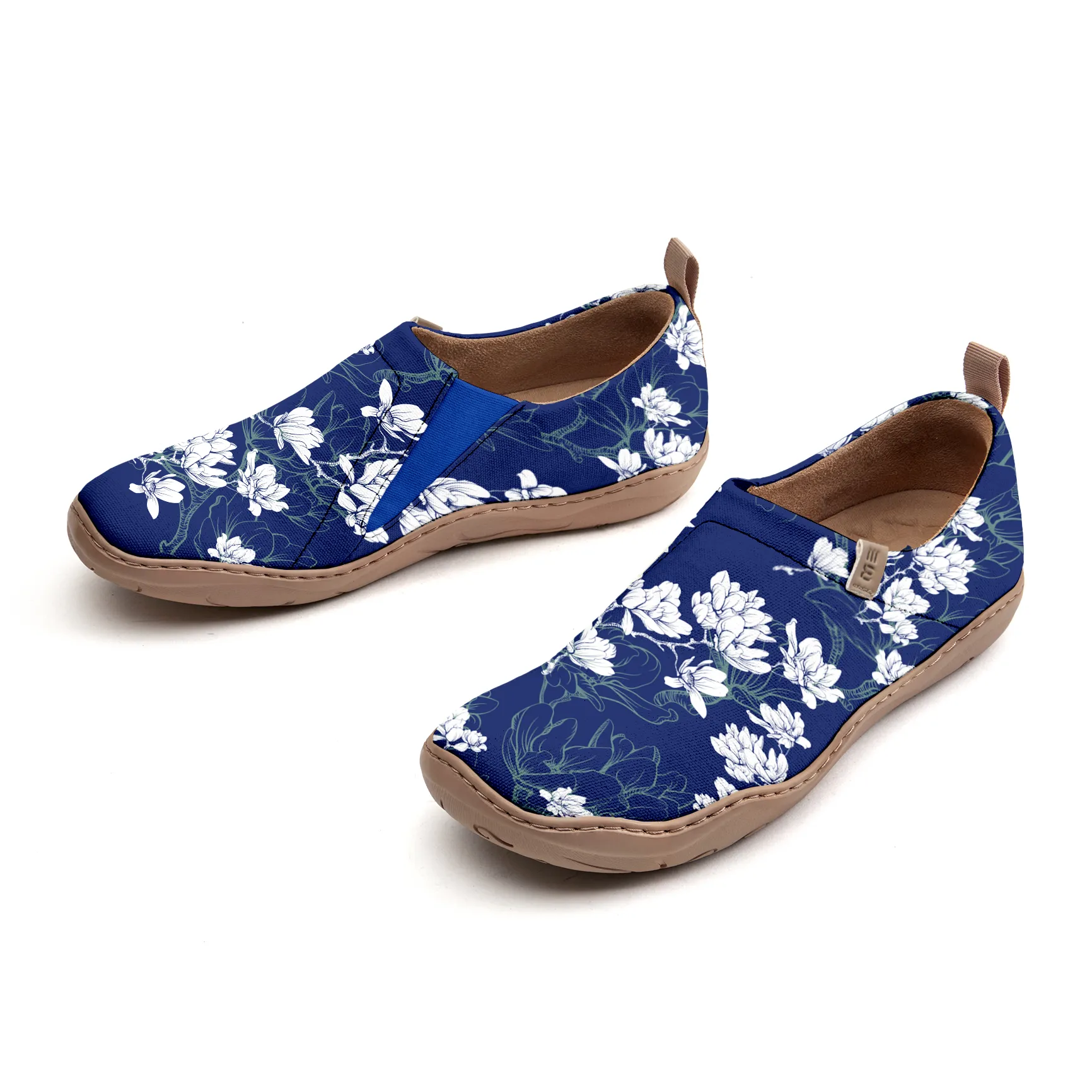 Yiume Women's Art Slip-On Casual Canvas Shoes Blue White Magnolia Print Painted,100% Cotton