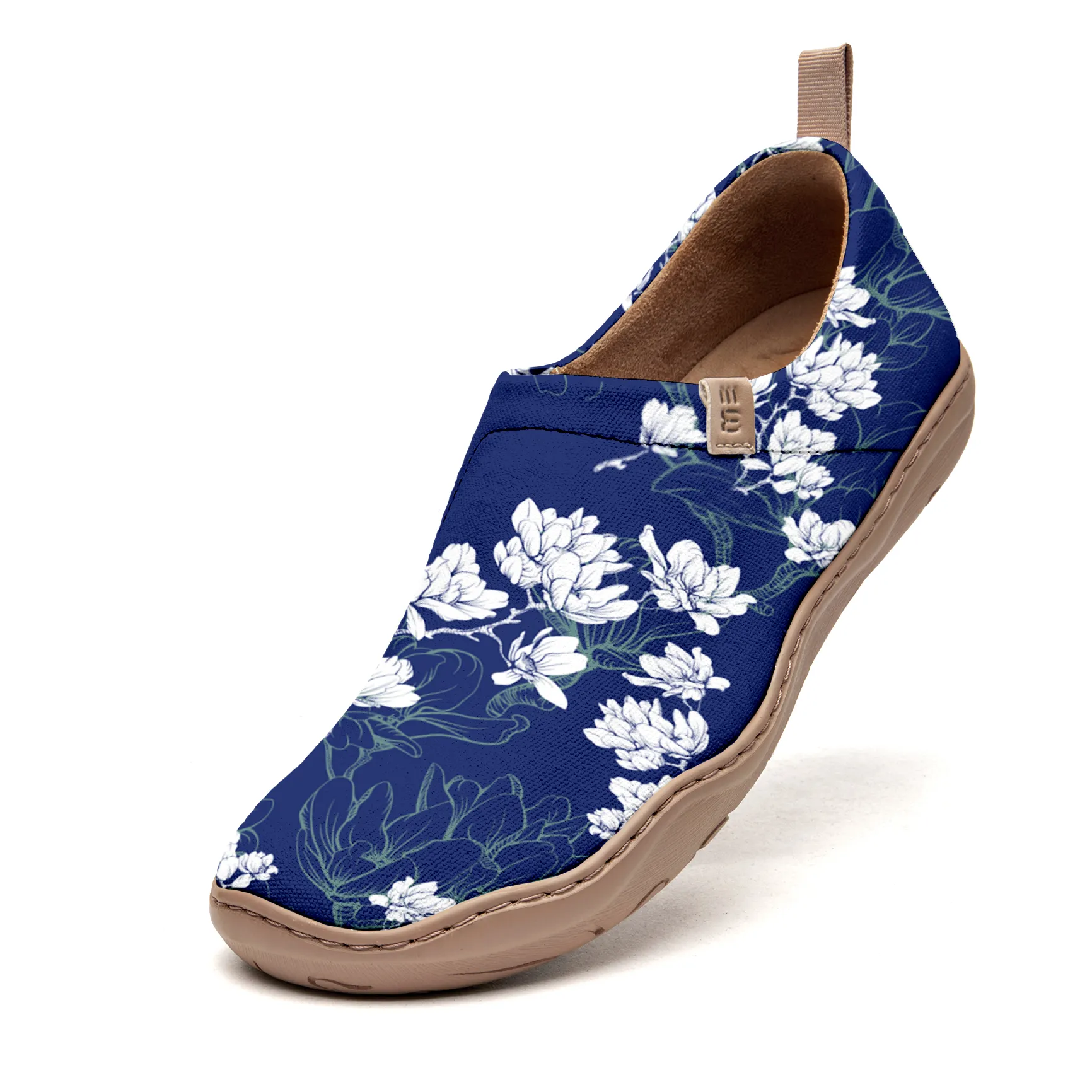 Yiume Women's Art Slip-On Casual Canvas Shoes Blue White Magnolia Print Painted,100% Cotton